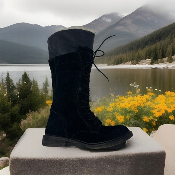 Vintage Foundry Boot Women 9 Kelly Black Suede Tall Boots Sherpa Fur Lined - Picture 1 of 10
